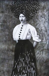 Dessin sur photo en noir et blanc d'une femme indienne